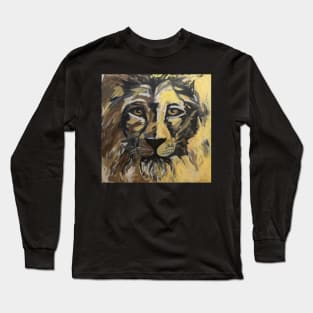 Abstract Lion Face Yellow Brown Painting Long Sleeve T-Shirt